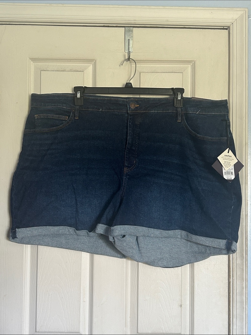 NWT Ava & Viv dark wash high rise midi denim shorts size 26W